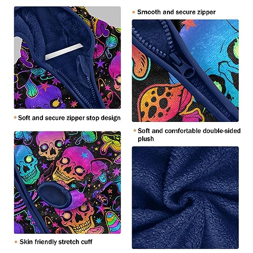 Colorful Mushrooms Skulls Boys Fleece Hoody Jacket Zip Up Coat Warm Fall Winter Plush Jacket Long Sleeve Outerwear3