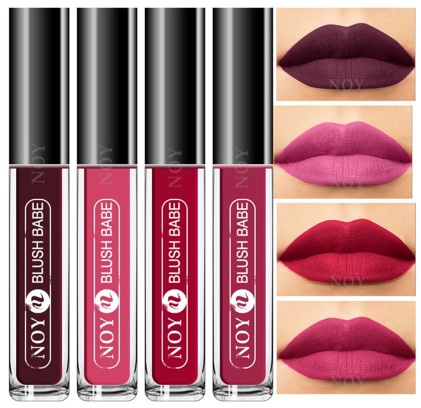 Image of NOY Waterproof Matte Liquid Lipstick Mystical Styles All In One Wine, Peach, Pink, Purple (Pack Of-4)