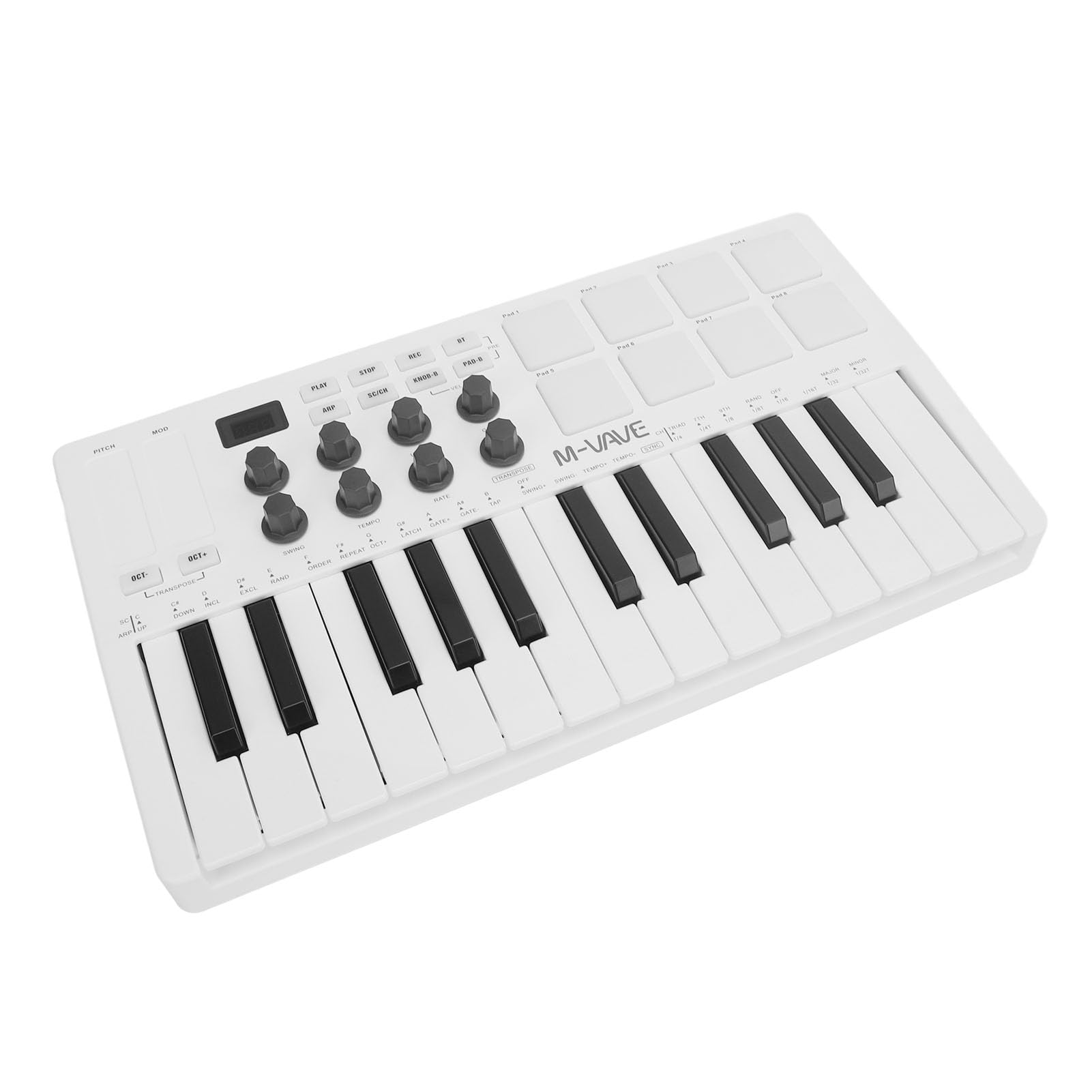 POENVFPO Tastiera master MIDI USB 25 tasti, tastiera wireless Bluetooth portatile con 8 pad retroilluminati RGB e funzione Smart Chord, compatibile con Windows, MacOS, IOS e Android.