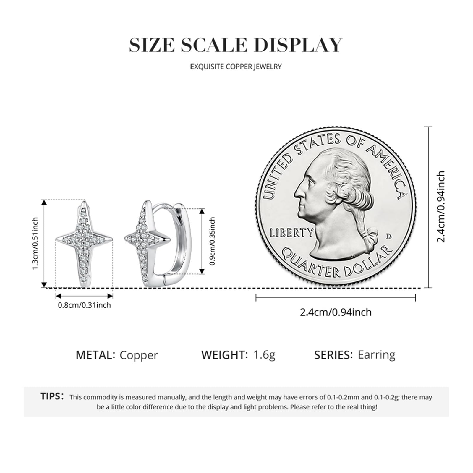 Orecchini Cerchio Stella Perno 925 Argento Incernierato for Donne