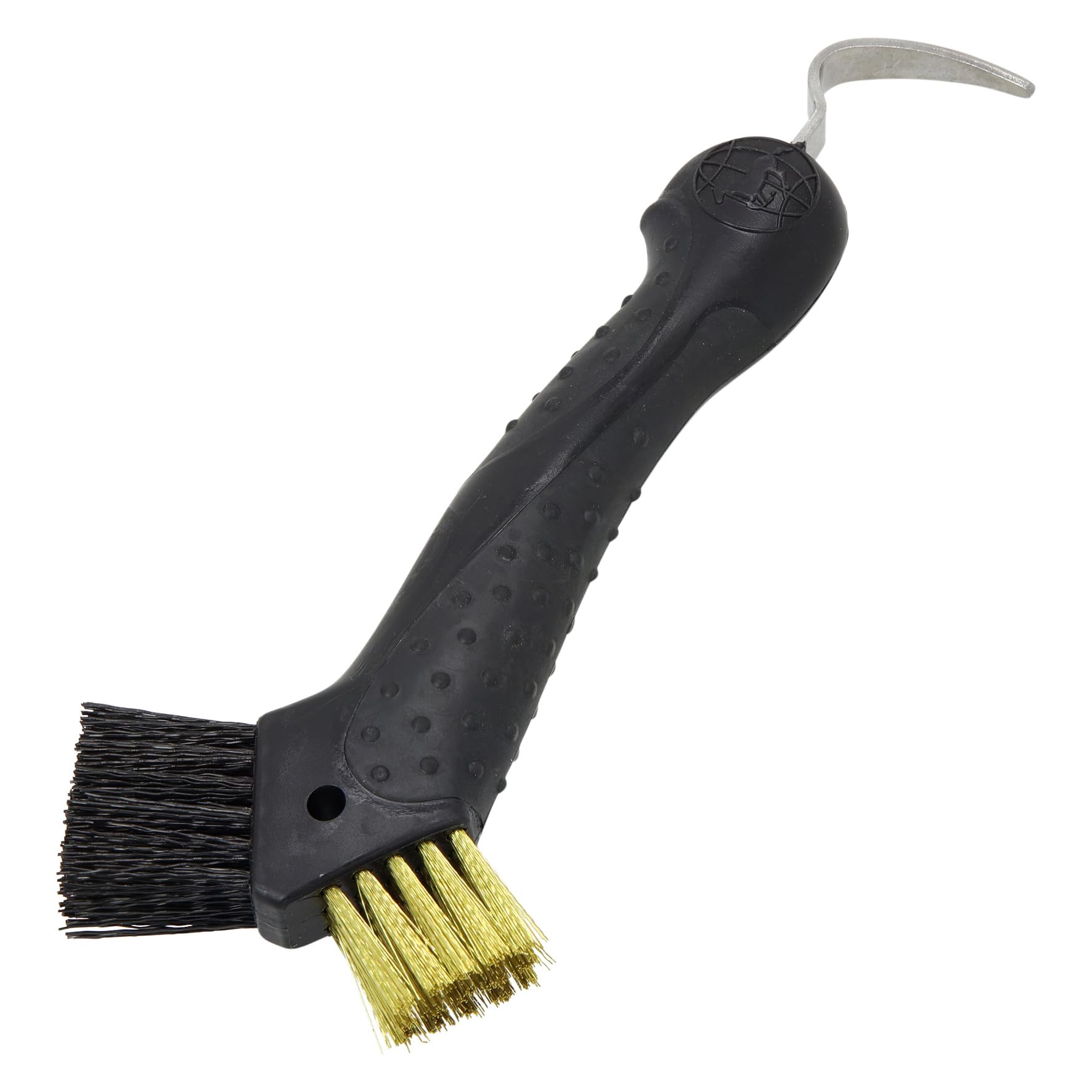 Imperial Riding IRH Scraper, Robust Hoof Pick, Metal Brush Cleaner with Ergonomic Handle, Hoof Pick with Patented Design & Glamour Look, Black/Black