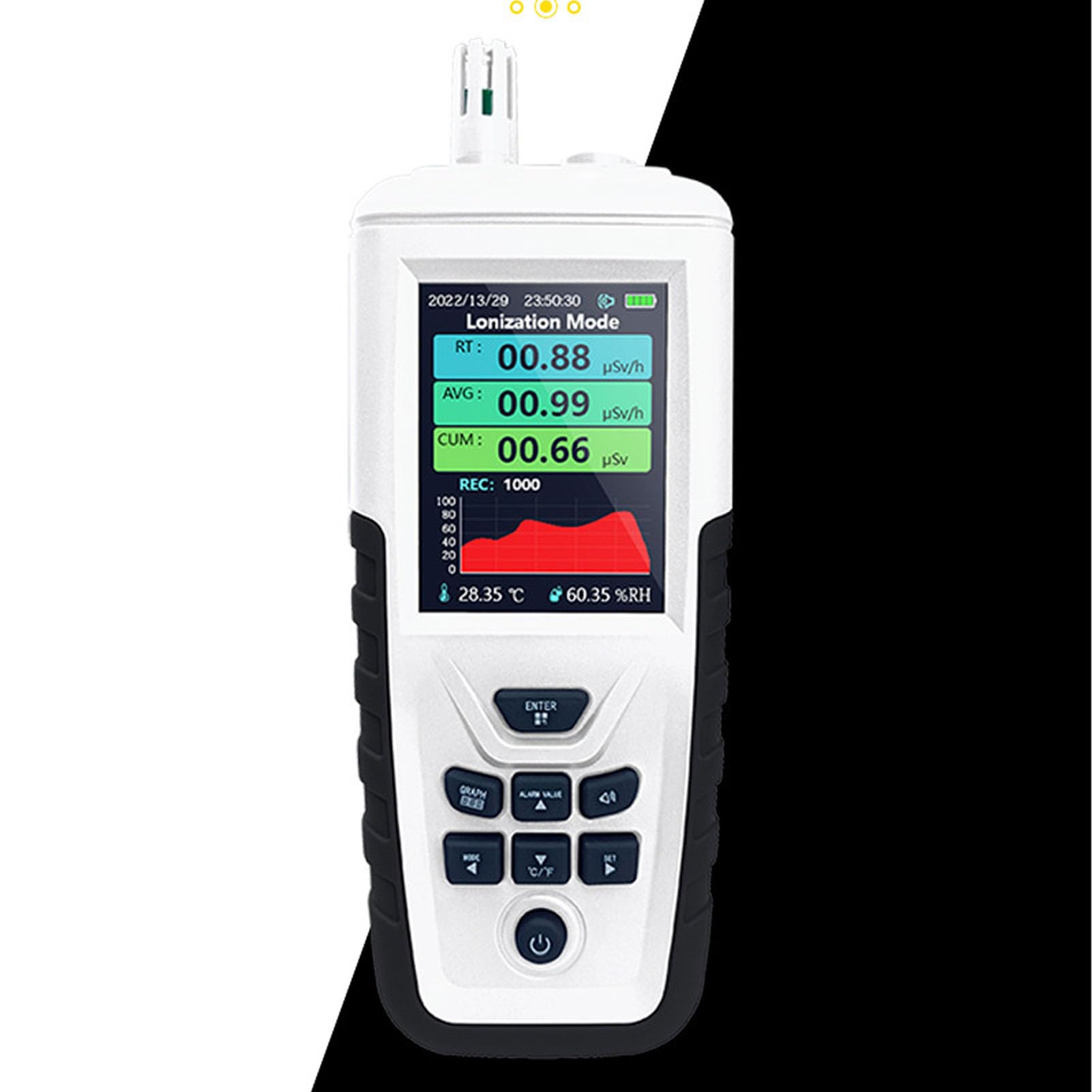 Detector de Radiación Nuclear, Monitor de Radiación de Contador Geiger ABS de 0 a 999,9 USv H, Detección de Rayos X Beta Gamma con Alarma de Luz Sonora para Uso Personal en Hospitales