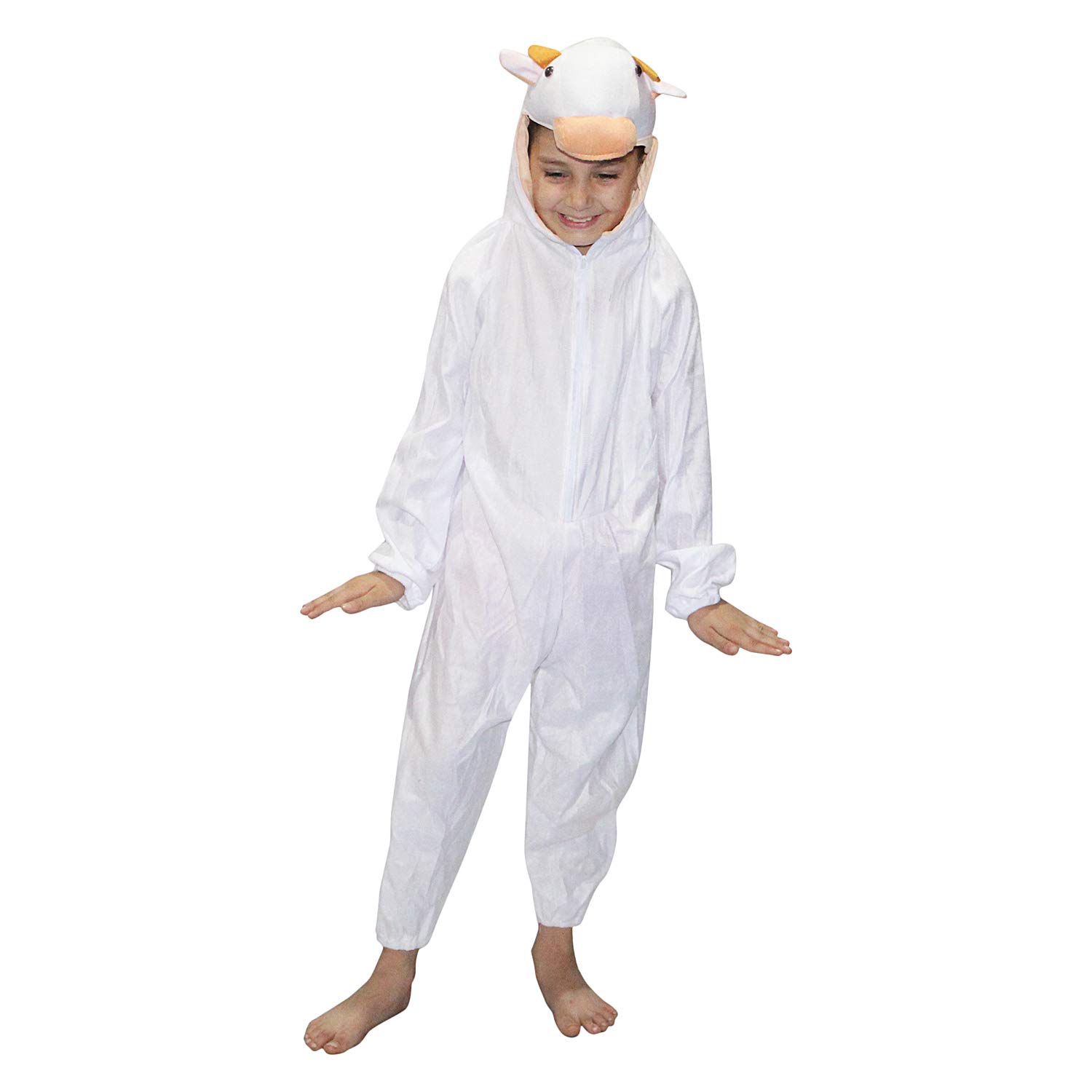 Kaku Fancy Dresses Fleece Calf Farm Animal Costume For Kids - White, 3-4 Years | Animal Fancy Dress For Boys & Girls