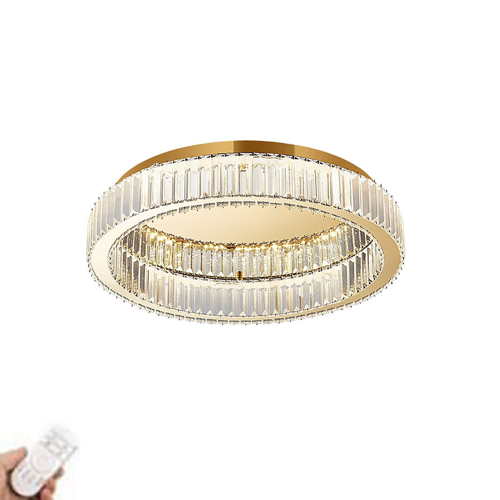 RRJJ Modern Gold Crystal Semi Flushmount Chandelier Lighting LED Ceiling Light Fixture Lamp for Dining Room Bathroom Bedroom Livingroom-Stepless dimming 40x12cm