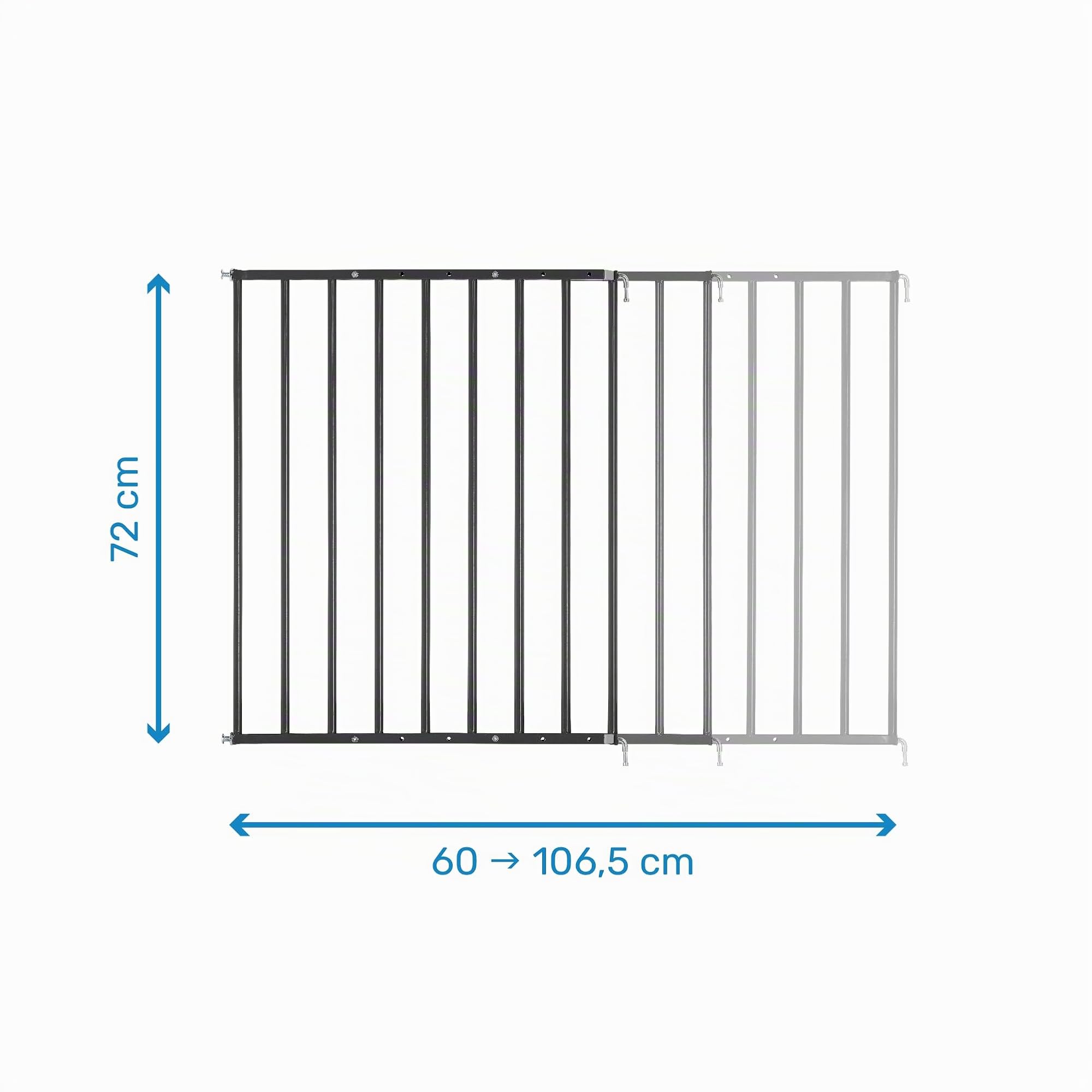 Badabulle Barrière de Sécurité Enfant Safe&Protect XL - Barrière Fixation Vis, Barrière Extensible (60 à 106,5 cm) - Ouverture Facile, Noir