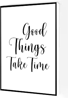 Good Things Take Time Canvas Wall Art,Black And White Print Modern Artwork Painting For Living Room Office Home Decoration 12''x16'' Framed