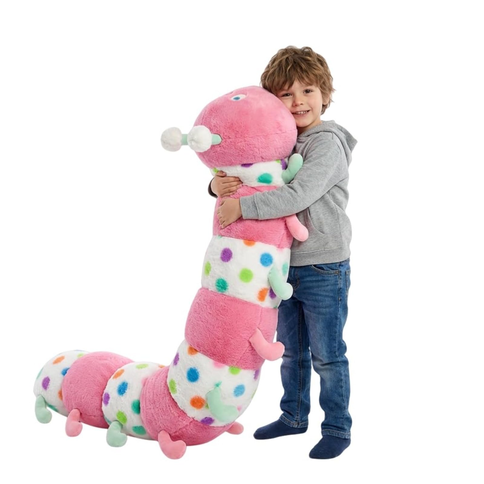JORCEDI Stuffed Caterpillar Toy,Soft Caterpillar with A Pattern,Long Cute Plush-Sleeping Pillow Doll Toy,Decor for Bedroom and Sofa,Perfect Presents for Boys Girls (60cm,Pink)