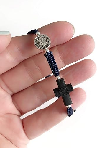 Miniatura 6 de Spiritual Empowered Real Azabache Cross Saint Benedict Protection Bracelet for Men