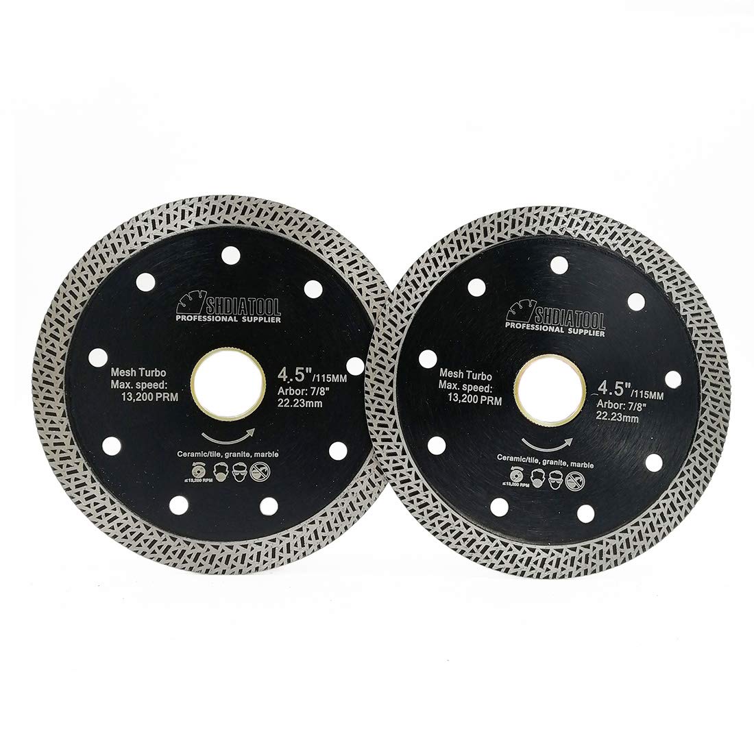 4-1/2 Inch Porcelain Diamond Mesh Turbo Saw Blade Cutting Granite Marble Ceramic Tile Brick Arbor 7/8"-5/8" (Pack of 2)