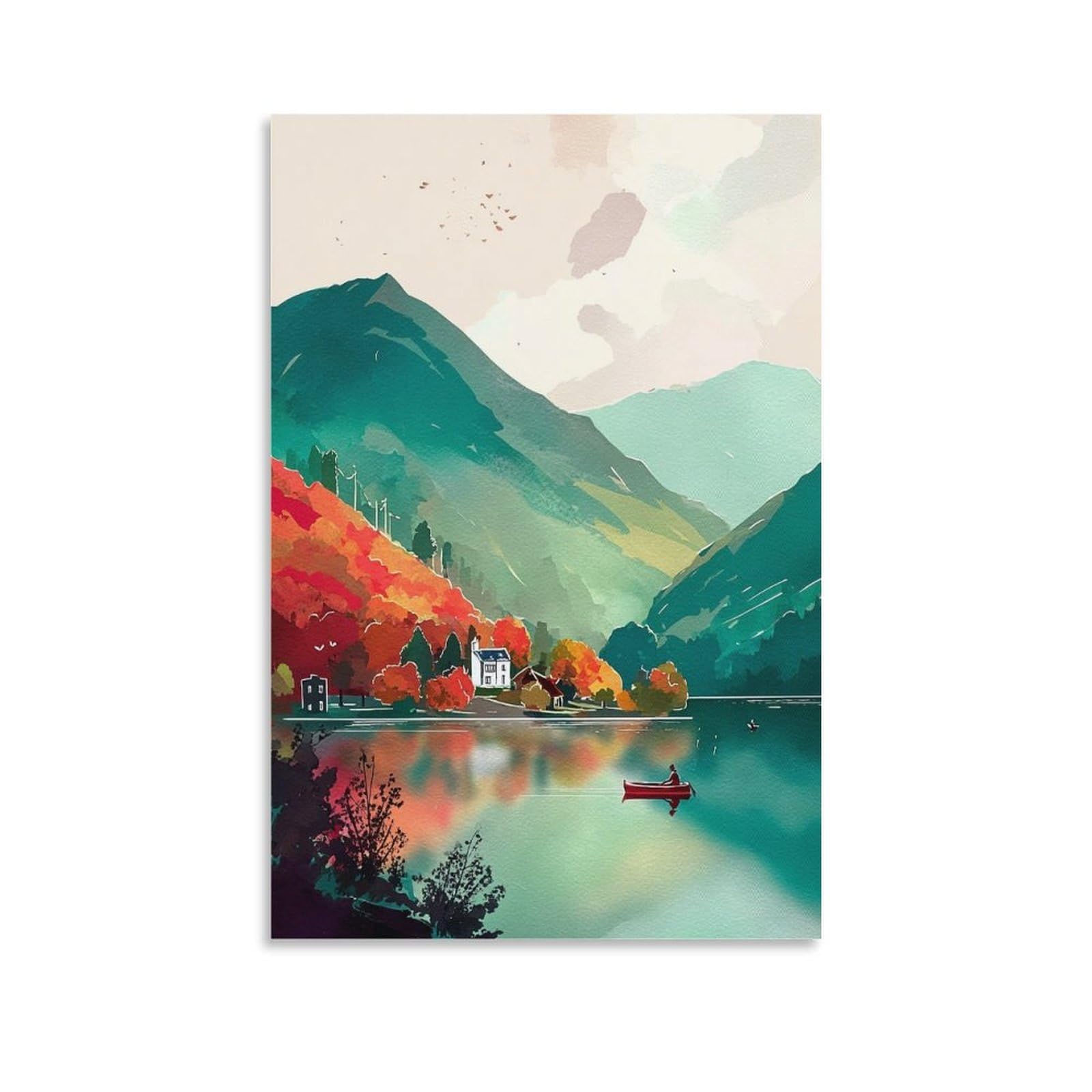 Lake District Cumbria 12x18inch(30x45cm) Vintage Watercolor Canvas Wall Art