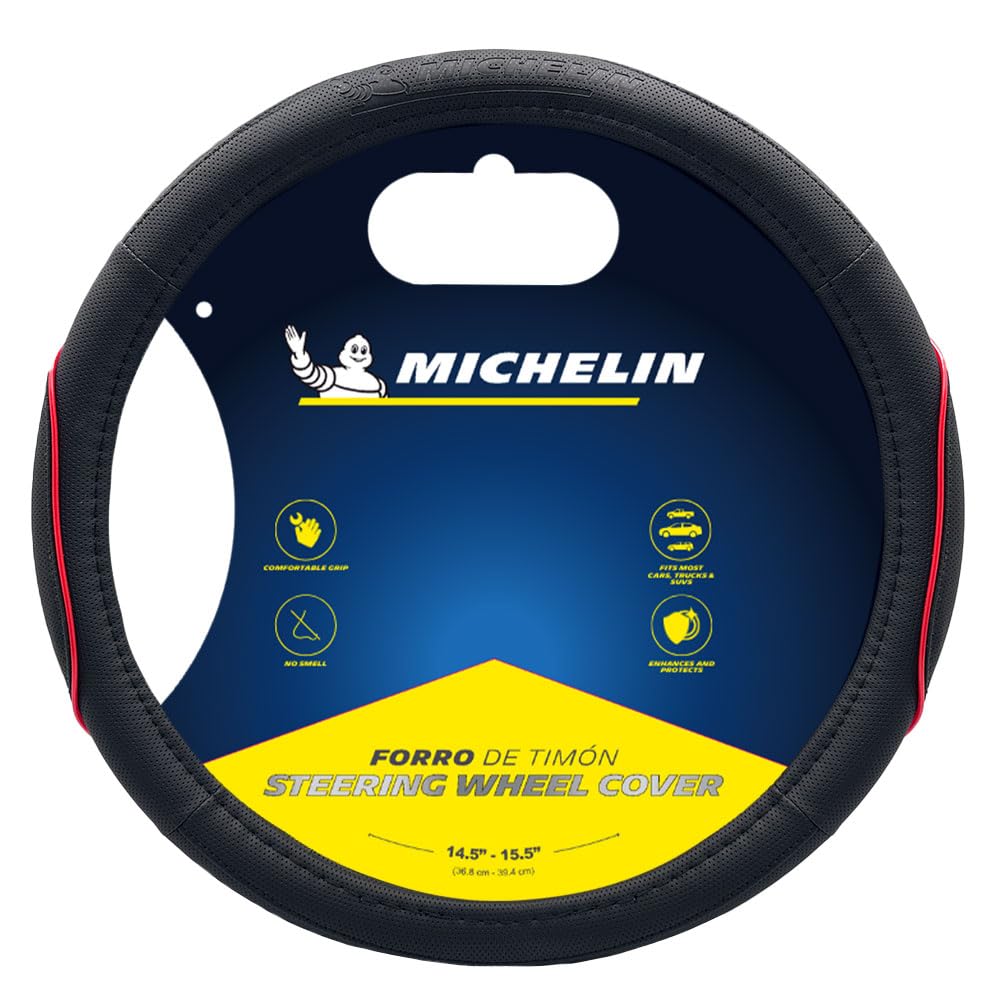 MICHELIN MC1003NR Premium Suni Deri Direksiyon Kılıfı, KIRMIZI