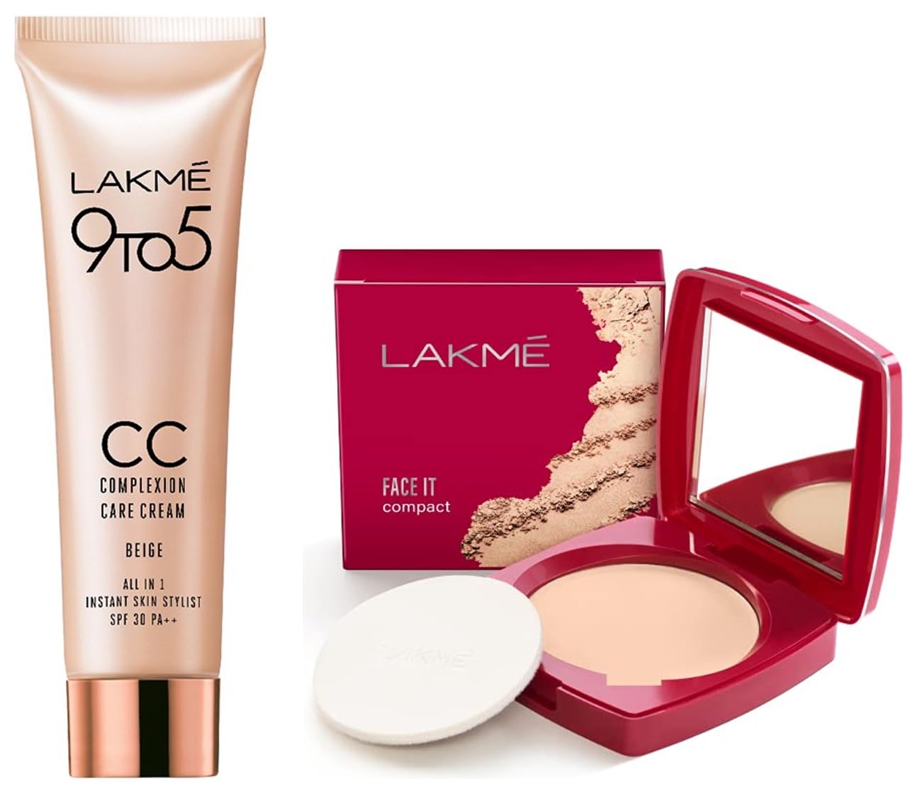 LAKMÉ Face It Compact, Shell, 9 g&LAKMÉ 9 to 5 CC Cream Mini, 01 - Beige, Light Face Makeup with Natural Coverage, SPF 30 - Tinted Moisturizer to Brighten Skin, Conceal Dark Spots, 9 g-image-36