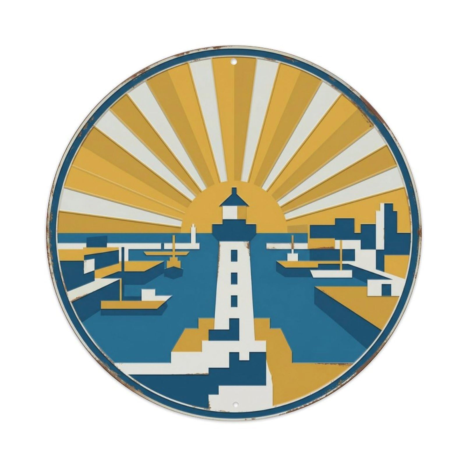 Dunkirk Radiant Harbor Travel Metal Tin Sign Plaque Wall Decor for Cafe, Club Bar, Office, Home Garden Round Metal Poster 8x8Inch