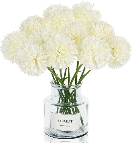 Tinsow 12 piezas de flores artificiales de imitación de crisantemo, ramo de flores blancas de seda, ramo de boda para el hogar, jardín, fiesta,