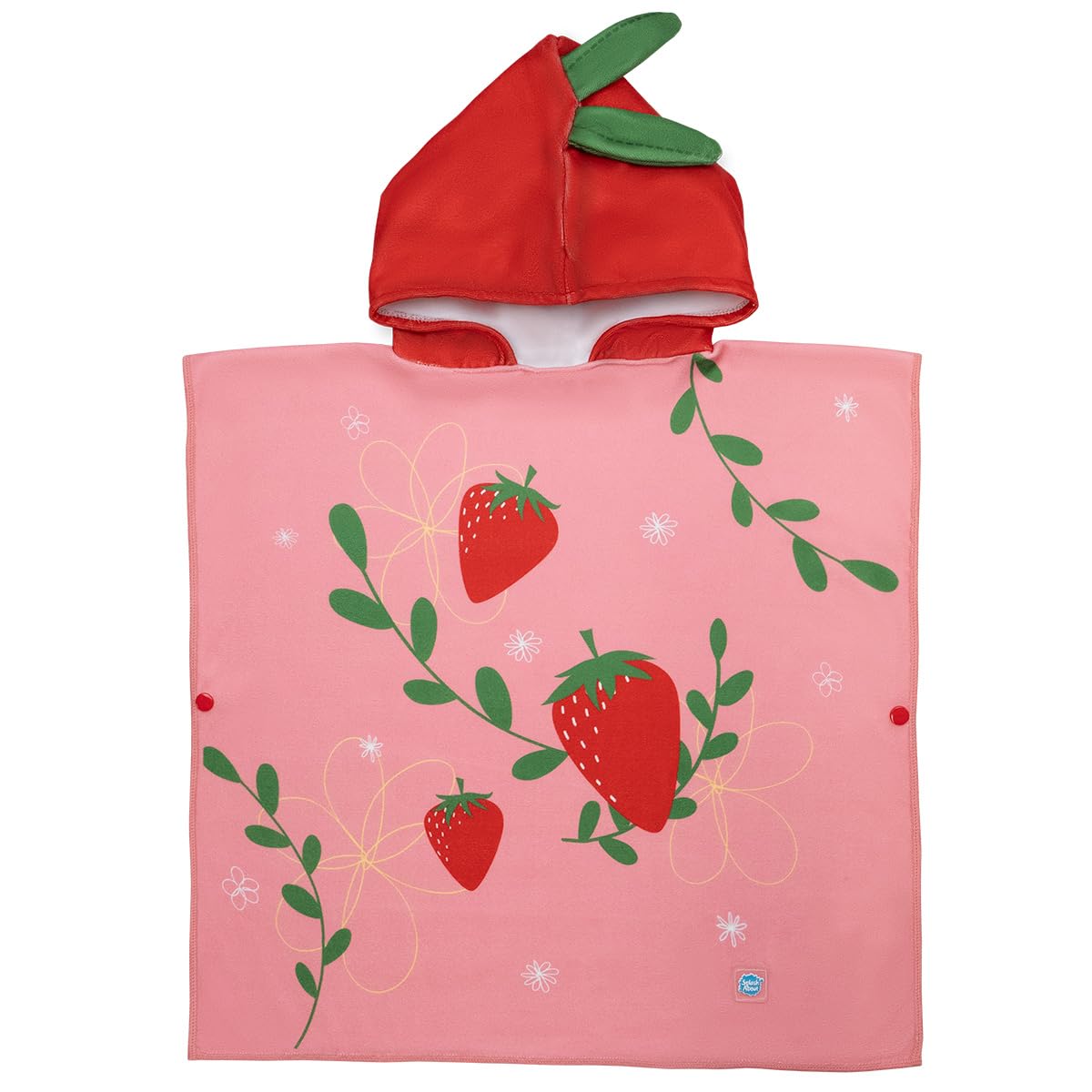 Splash About Kids Hooded Poncho Towel, Strawberry Field, 2-4 Years, with Popper Fastenings