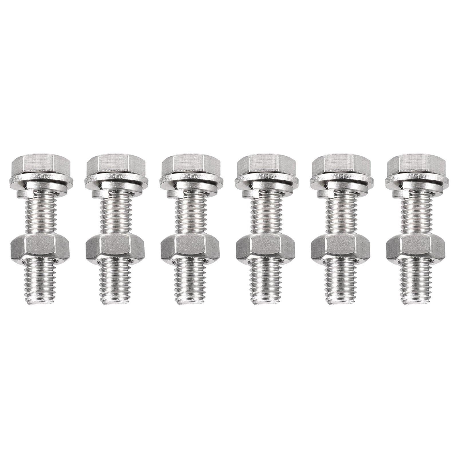 TA-VIGOR 6Pcs M10 x 45mm Hex Head Screws Bolts, Nuts, Flat & Lock Washers Kits, Fully Thread Hexagon Bolts