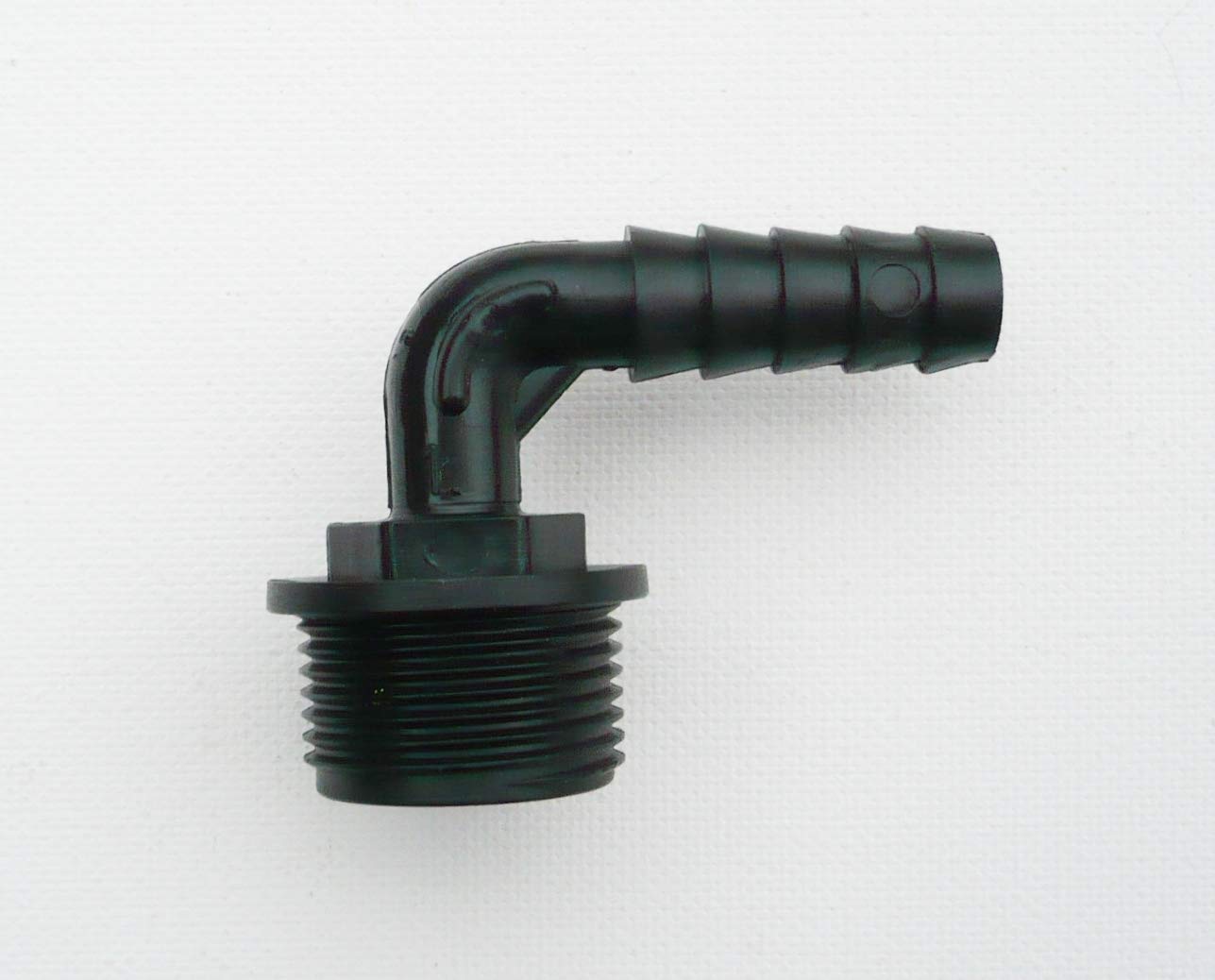Angled Hose Tail Connector. Barbed to Male BSP Thread. (13 mm (1/2") x 3/4" BSP.)