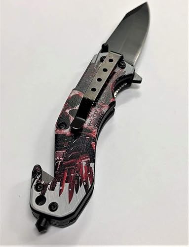 Miniatura 6 de Cuchillo de bolsillo táctico EDC de 8 pulgadas con gráficos impresos UV mango ABS con forro de acero.