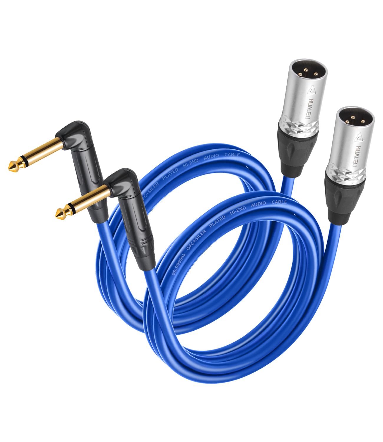 Paquete de 2 cables de audio TS a XLR macho de 3 pines en ángulo recto, 6,35 mm TS mono ángulo recto a XLR macho de 3 pines, 20 AWG 6N OFC + cable de audio chapado en plata para mezclador de