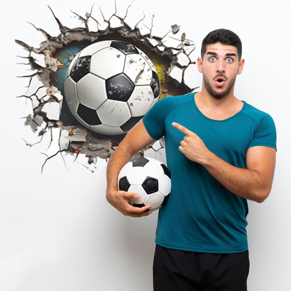 Pegatinas de Pared Fútbol, 3D Vinilos de Pared Decorativos, Pegatinas de fútbol en 3D para Habitación de Adolescentes y Niños Vinilos Adhesivo Pared Futbol Poster Futbol Decoración de Pared