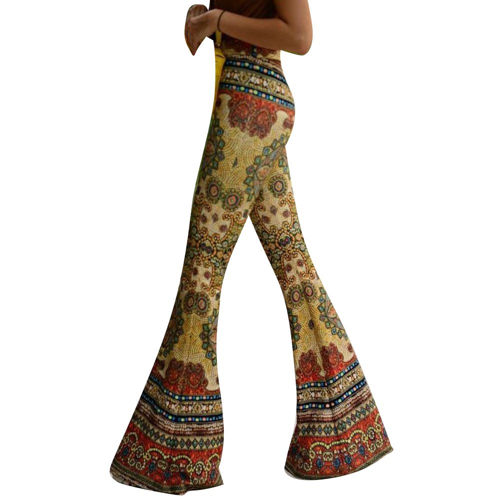 jincan Women's 70's Flares Hen Trousers Soft Comfortable Pattern Print Bootcut Pants Party Home Wear Loose Wide Leg Pants