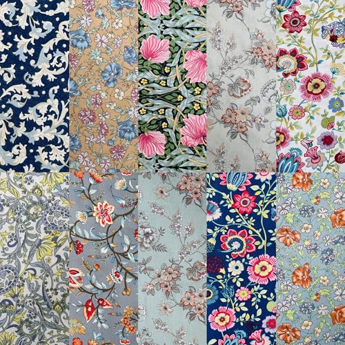 Image of 10 inchx10 inch 50pcs Cotton Fabric Squares for Sewing Quilting Supplies-Morris B | Good quality fat quarters fabric bundles 100% cotton beautiful patterns fabric squares perfect for quilting projects