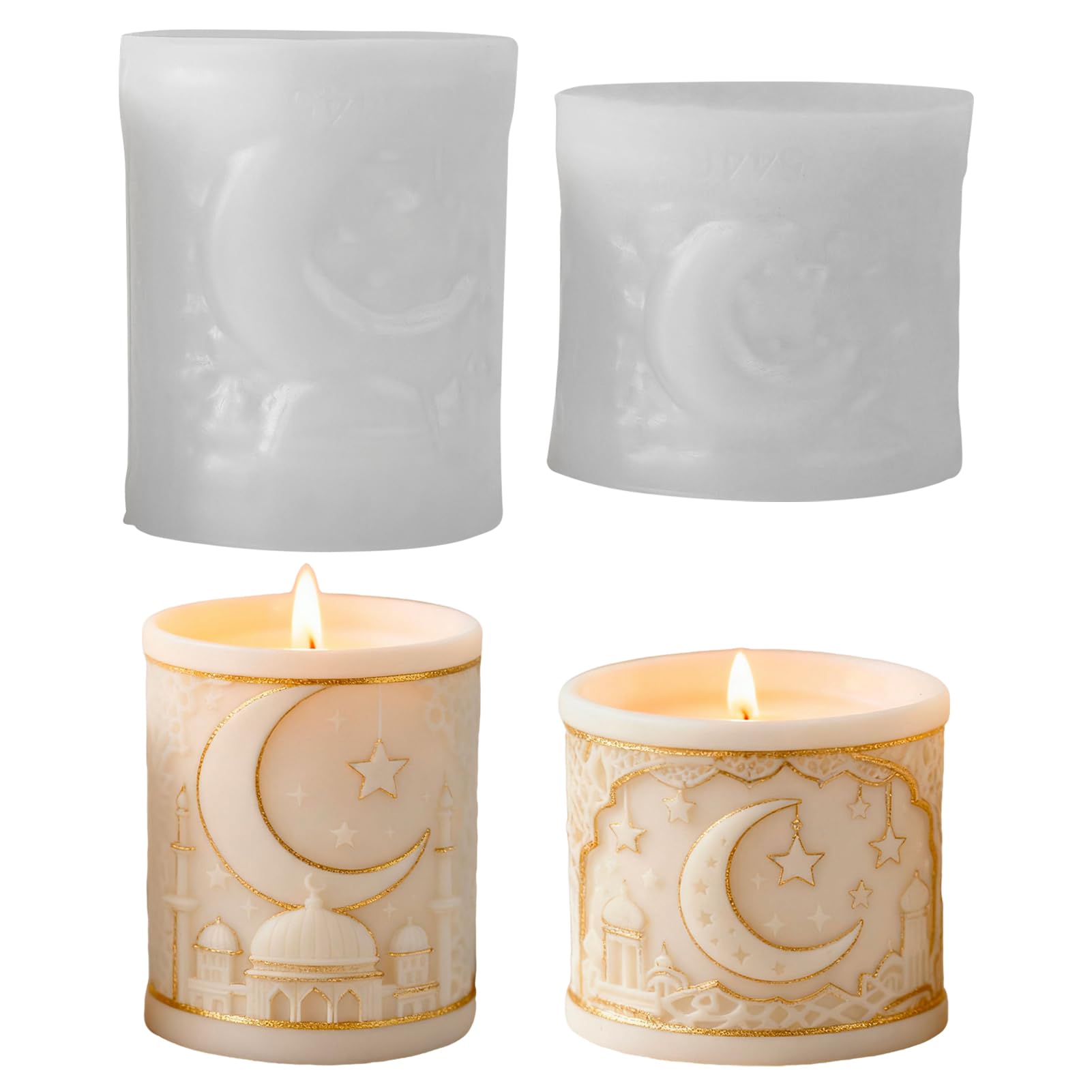 Kerzenformen Silikon, Silikonformen Gießformen Stumpenkerze, Silikonform Ramadan Moschee, 3D Kerzen Formen Silikon, Stern Mond Kerzen Silikonformen, Zuckerfest DIY Duftkerze Kerzenform zum Gießen (A4)