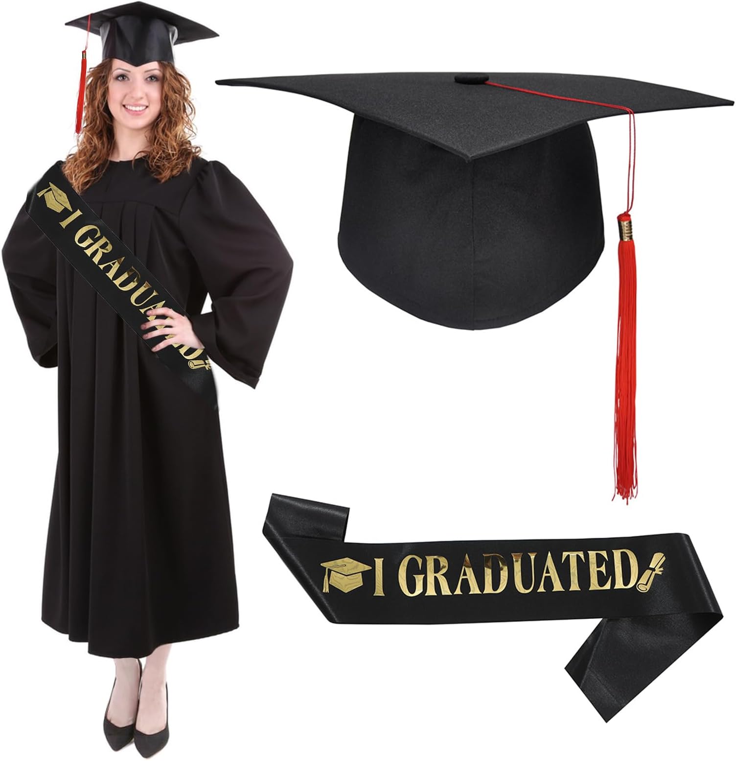 GUOYOUUnisex Graduation Hat with IGRADUATED Sash, Black, for University, College Graduations