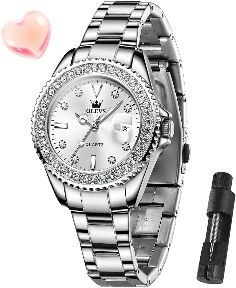 OLEVS Watches for Women Diamond with Date Luxury Leather...