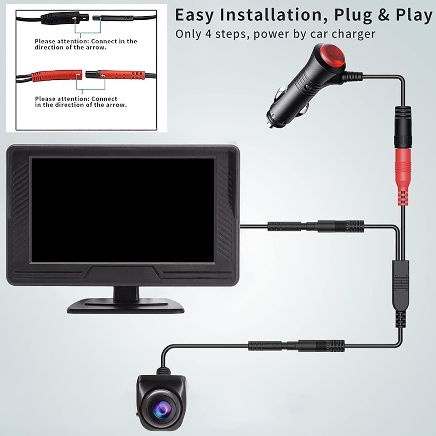 B-Qtech Car Backup Camera Monitor System Rear View Reverse Camera Waterproof Night Vision DIY Guide Lines LCD 1080P Display for Cars Truck Off-Road SUV Van Jeep UTV