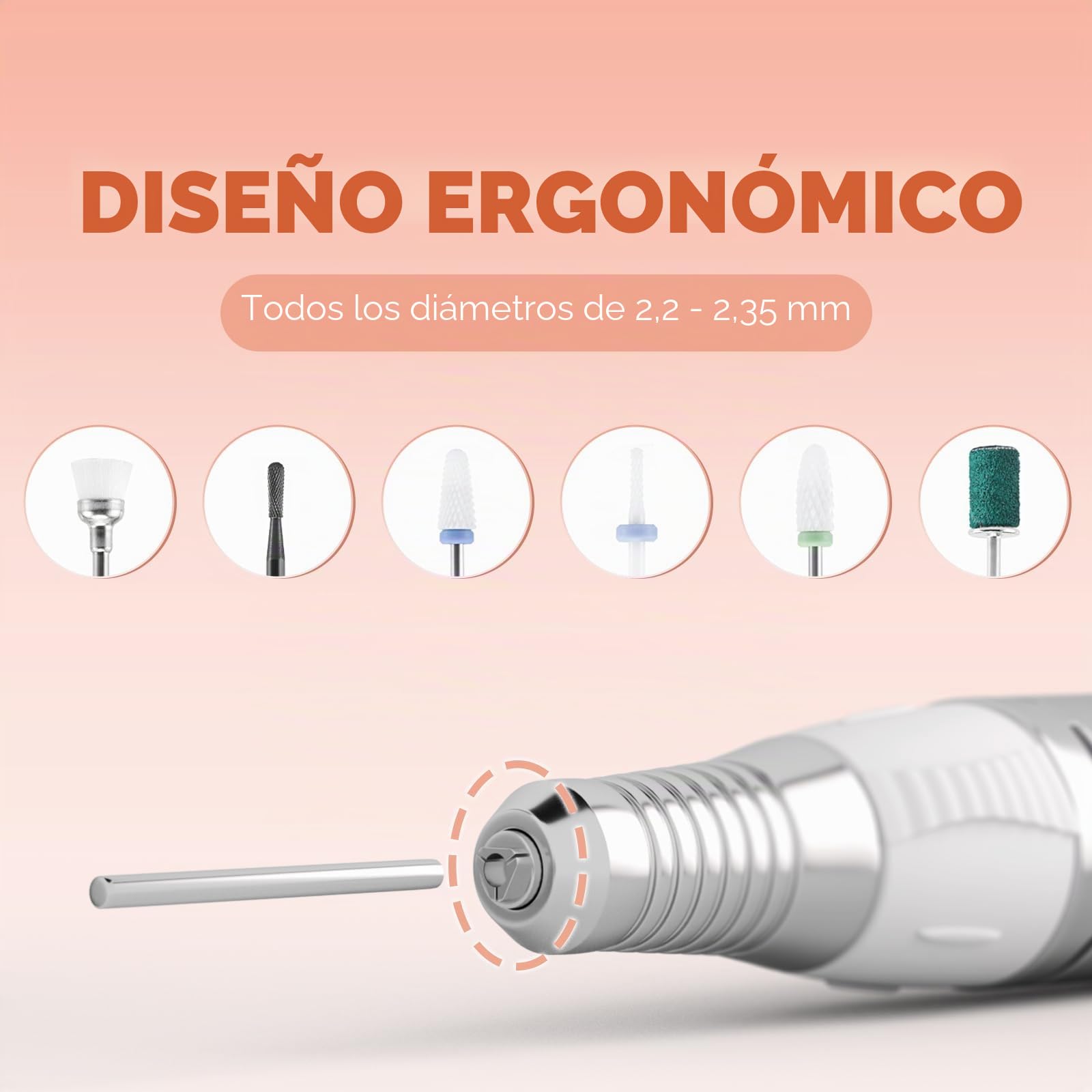 JCMASTER Torno para úñas profesional 35000 rpm lima de uñas eléctrica con pedal para geles acrílicos, cortaúñas eléctrico para estudio de esteticistas y en casa,manicura incl seis puntas, Rosa