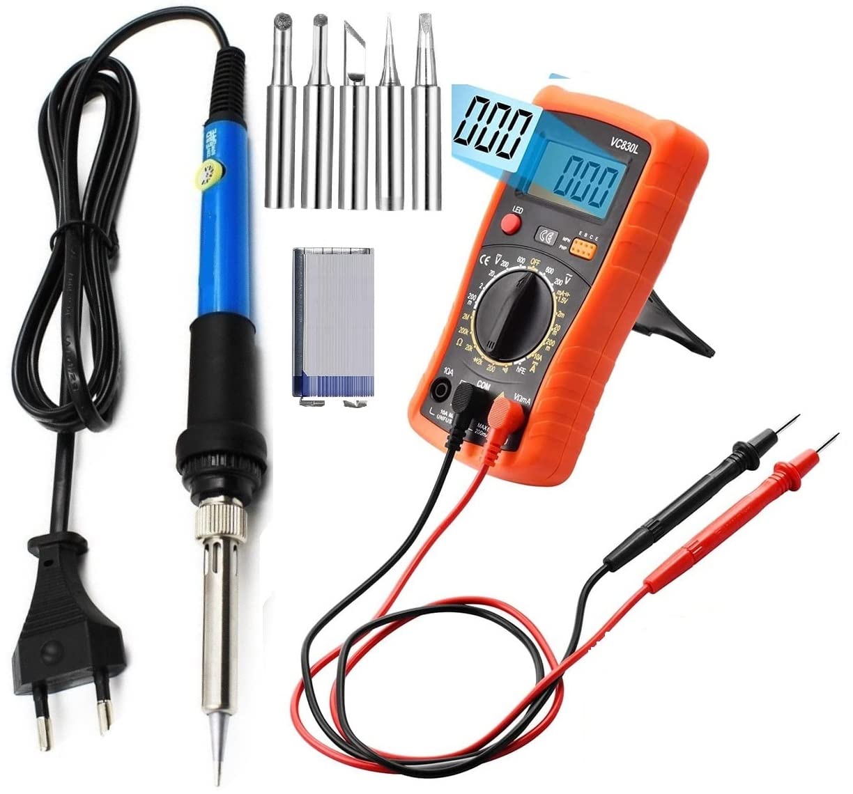 Techtest Soldering Iron 60 Watt 5 Iron Tips Multi Meter Digital Multimeter Kit with Probes Vc830l Pocket Multimeters Handheld Maltimimiter Voltage Meter Voltmeter Ammeter Ohmmeter Ac/dc Ohm Volt Amp-image-46