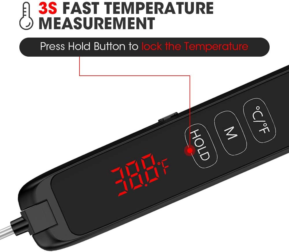 review POVO IPX6 Waterproof Digital Instant Read Meat Thermometer for Kitchen Cooking Food Candy Thermometer with Backlight and Magnet for Oil Deep Fry BBQ Grill Smoker (Red) (Black)