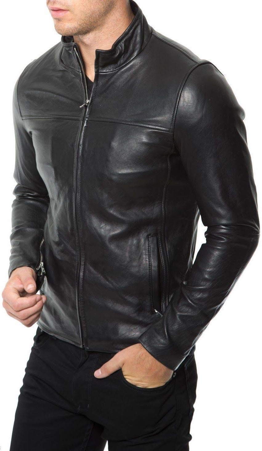 KYZER KRAFT Mens Leather Jacket Bomber Motorcycle Biker Real Lambskin Leather Jacket for Mens Collection-11