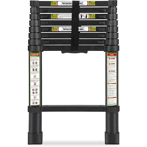 Telescoping Ladder for RV & Attic, 8.5FT Aluminum Extension Ladder with Dual Locking Mechanism, Max Load 330lbs, Compact Foldable Ladder for Roof, Home, Travel Trailer & Multi-Surface Use