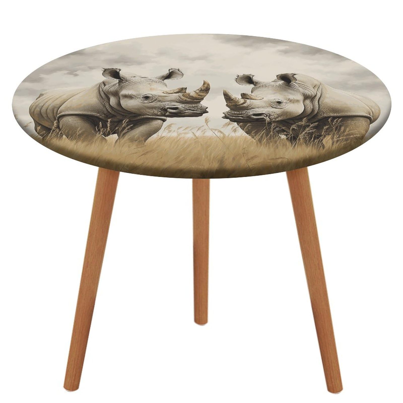 Nappe ronde ajustée élastique contre le vent et les taches motif rhinocéros de table