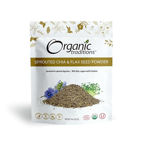 Polvo de semillas de chía y lino germinados orgánicos de 8 onzas (8.01oz) paquete