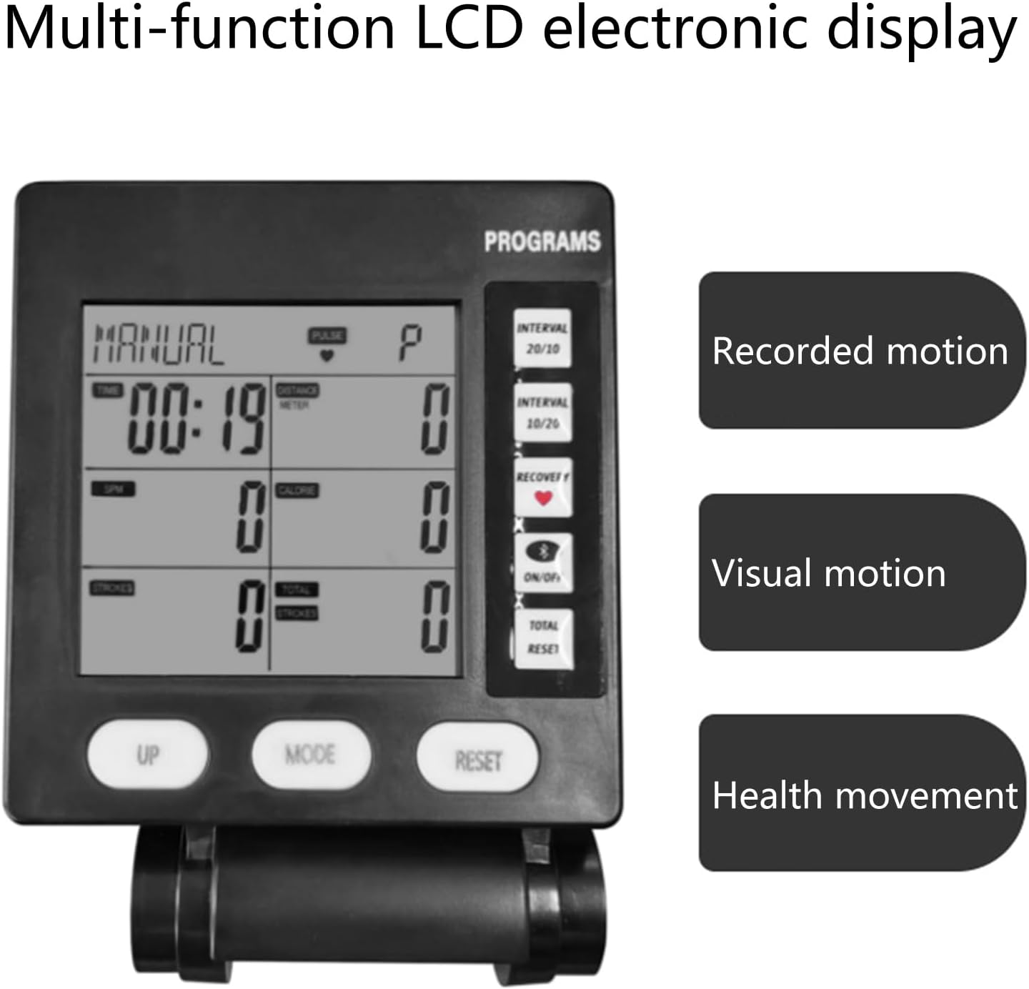 多機能LCDデジタルローイングマシンカウンターフィットネススピードメーターと、距離多機能フィットネスディスプレイのための心拍数とマイ