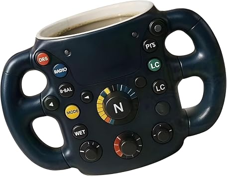 Motorsport Collector Thermal Mug Made of Stainless Steel with Steering Wheel Handle and Resin Coated Interior for Coffee Hot Chocolate Drinks Racing Car Theme Stainless Steel Travel Mug