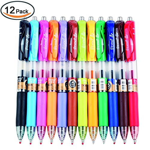JX Tyno-K35 12 Colors Retractable Gel Ink Pens Set,Colored Roller Ball Point Pen,Ink Width 0.5MM
