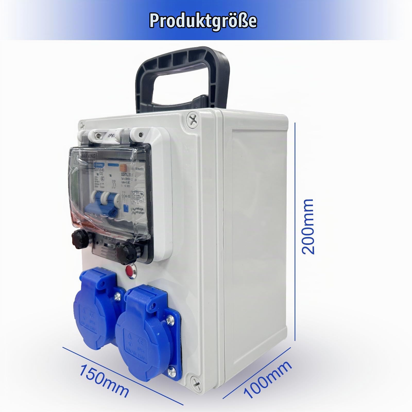 Baustromverteiler - Stromverteiler mit FI Schalter - Wandverteiler mit Leitungsschutzschalter - 250V 2 Polig Wandverteiler mit 2xSchuko-Steckdose 16A Stromverteiler Wasserdicht (2 Fach 2P + E)