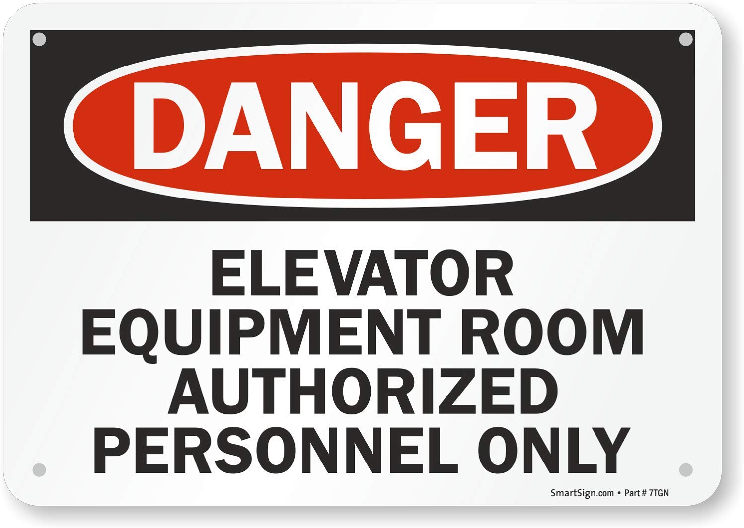 SmartSign - U9-2182-NP_7x10 "Danger - Elevator Equipment Room, Authorized Personnel Only" Sign | 7" x 10" Plastic Black/Red on White
