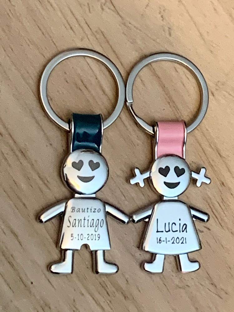 regalo grabado - Llaveros Personalizados Forma Niño, Niña con Texto y Carita elegida | Ideal para Comunión, Bautizo, Cumpleaños, Evento | Metal macizo | Unidades