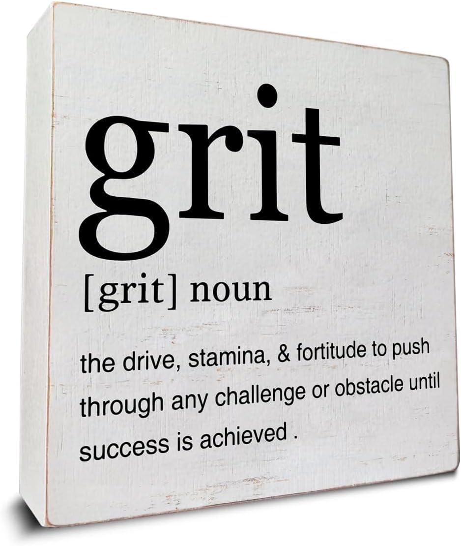 Grit Definition Box Sign 5x5 Inch Rustic Tabletop Wood Decor