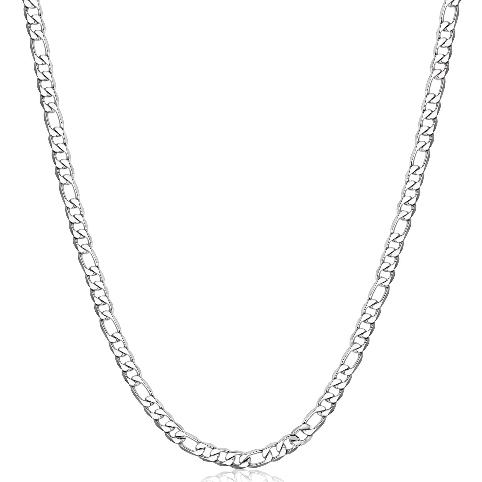 RoheaferFigaro Chain Silver Men Necklace Figaro Chain Stainless Steel 3.5 mm 5 mm Chain Women Silver Plated 18 K Hip Hop Jewelry for Men Women 16/18/20/22/24/26/30 Inches