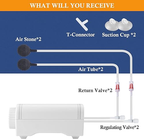 Miniatura 2 de FEDOUR Bomba de aire para acuario de 80 GPH, bomba de oxígeno ultra silenciosa para peces y tortugas de hasta 120 galones, potente burbujeador de
