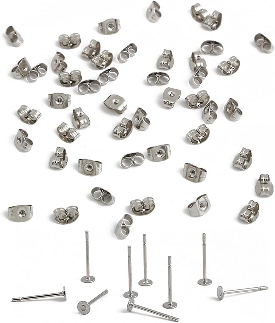 LGYUWER200 Pairs of 5 mm Ear Back Stainless Steel Earring Column Butterfly Earring Back DIY Jewelry to Make Earrings