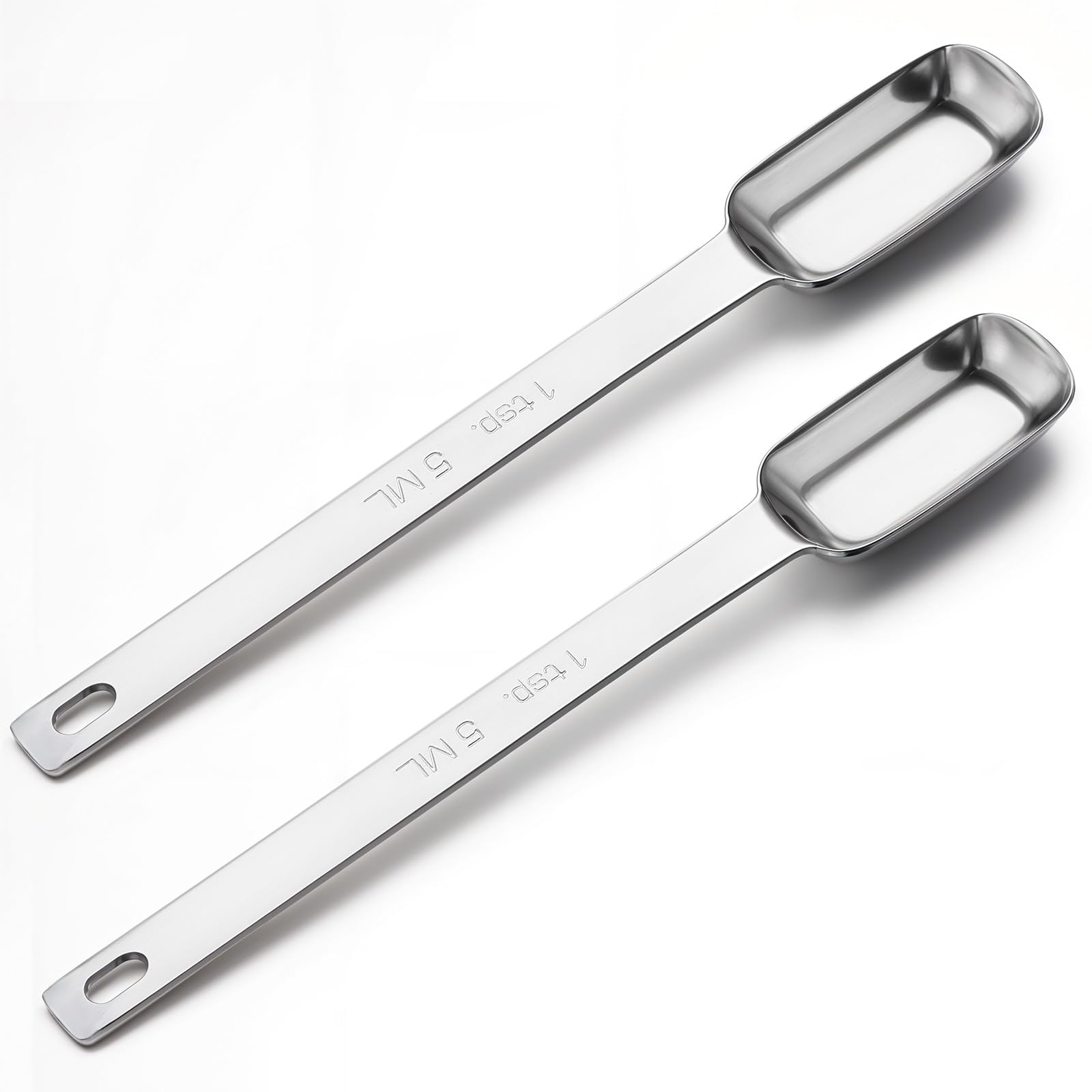Tyqour 2PCS Teaspoons Measuring Spoon(5 Ml | 1/6 Oz | 1 Tsp | 1/3 Tbsp | 5 Cc) 5 Gram Scoop, Stainless Steel Long Handle Measuring Spoons, Matcha Spoon 5g Scoop for Creatine for Cooking & Baking