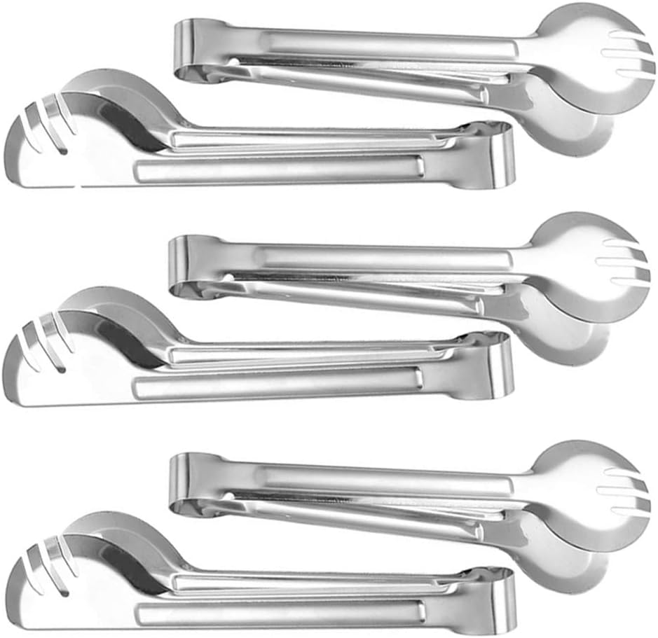 PUDSIRN6PCS Stainless Steel Serving Tongs, 9 Inch Food Serving Tongs Appetizer Buffet Tongs Fork, for Serving, Cooking, Salad, Barbecue, Cake, Bread