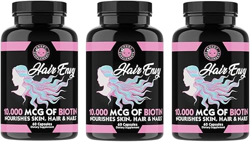 Angry Supplements Hair Envy 10,000 mcg de biotina + queratina, crece e hidrata el cabello, fortalece las uñas gruesas, limpia y nutre la piel –